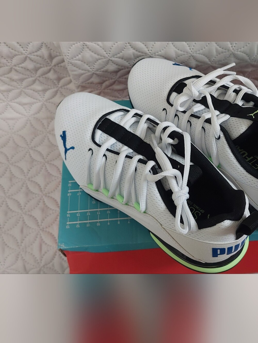 Puma White Athletic Sneakers with Black & Lime Accents - Picture 1 of 9